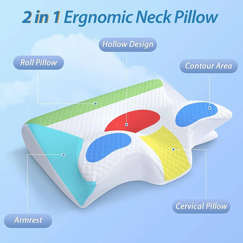 Memory Foam Cervical Pillow, 2 in 1 Ergonomic Contour Orthopedic Pillow
